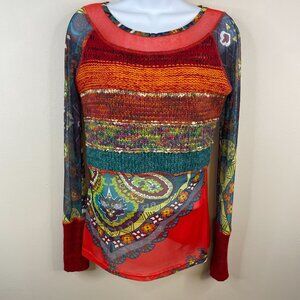 Lulu H Paris Crochet Mesh Boho Top Size M Forest Fairy Long Sleeve